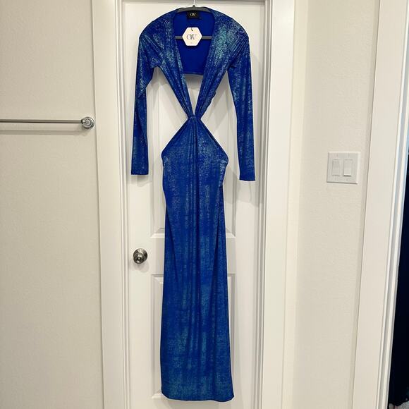 NEW OW Collection Midnight Metallic Maxi Dress in Dark Blue Size Small - Picture 3 of 5